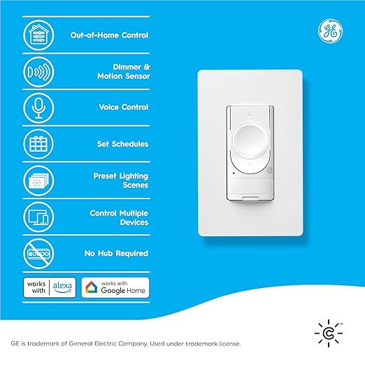 GE CYNC Smart Dimmer Light Switch & Motion Sensor, No Neutral Wire Required