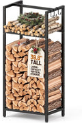 39.8in Firewood Rack Indoor Outdoor with Hooks - Tall Metal Fireplace Log Holder with Adjustable Feet, Heavy Duty Fire Wood Storage Racks & Enclosed Frame Organizer for Patio Fire Pits Deck