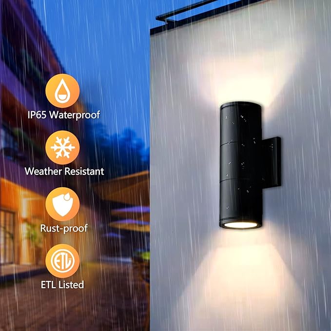 wowlite Outdoor Wall Light, Exterior Lighting, Matte Black Waterproof Wall