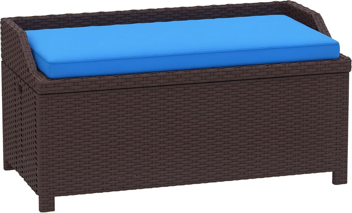 Outsunny 34 Gallon Outdoor Wicker Storage Bench Deck Box Blue