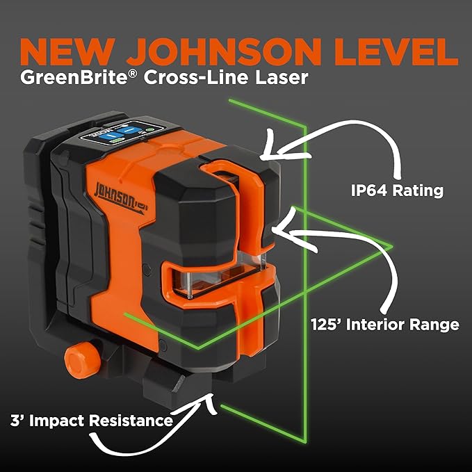 Johnson Level & Tool JLN300-GNCL Laser Level, Self-Leveling Cross-Line Laser
