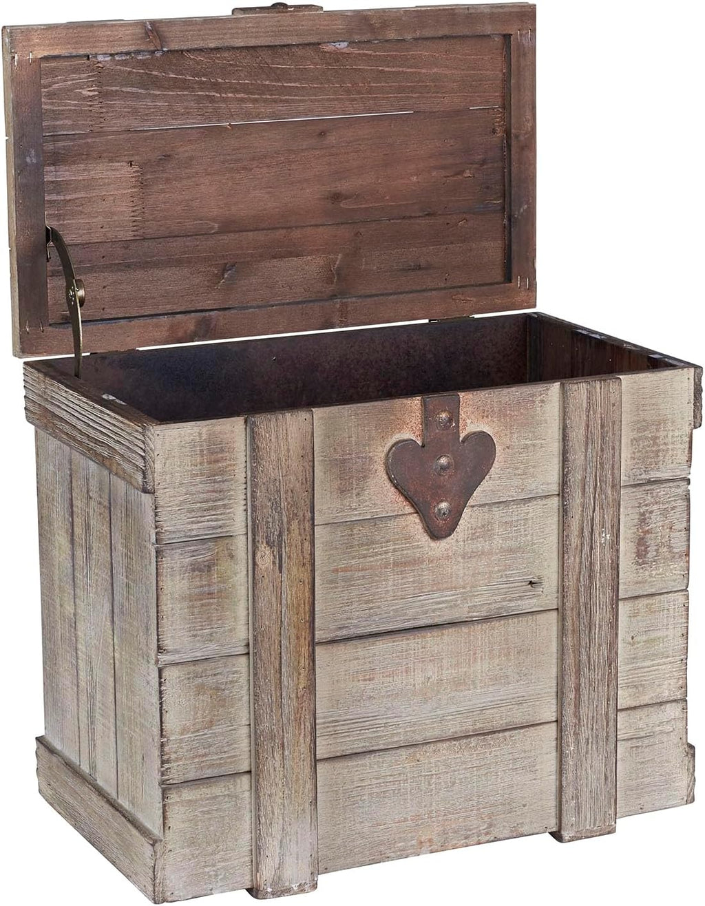 household essentials small antiqued decorative trunk, gray finish showing dimensions