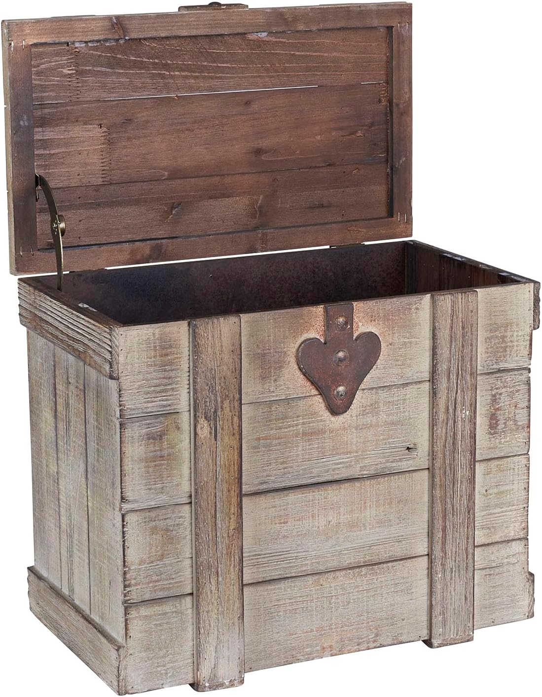 household essentials small antiqued decorative trunk, gray finish showing dimensions