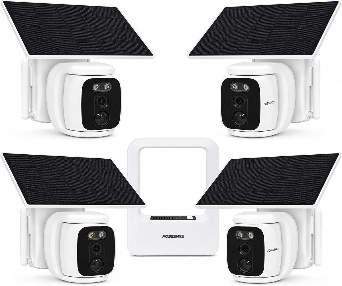 4 Pack Solar Security Cameras Wireless Outdoor, 2K WiFi Camera System with 64GB Local Storage, 360° Home Coverage, Color Night Vision, Human Detection, Two-Way Audio, No Monthly Fees