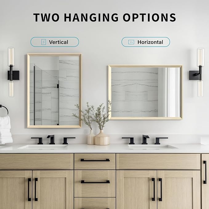 Oak Wood Effect Framed Wall Mirror, 30x36 Rectangle Mirror, 1/8"