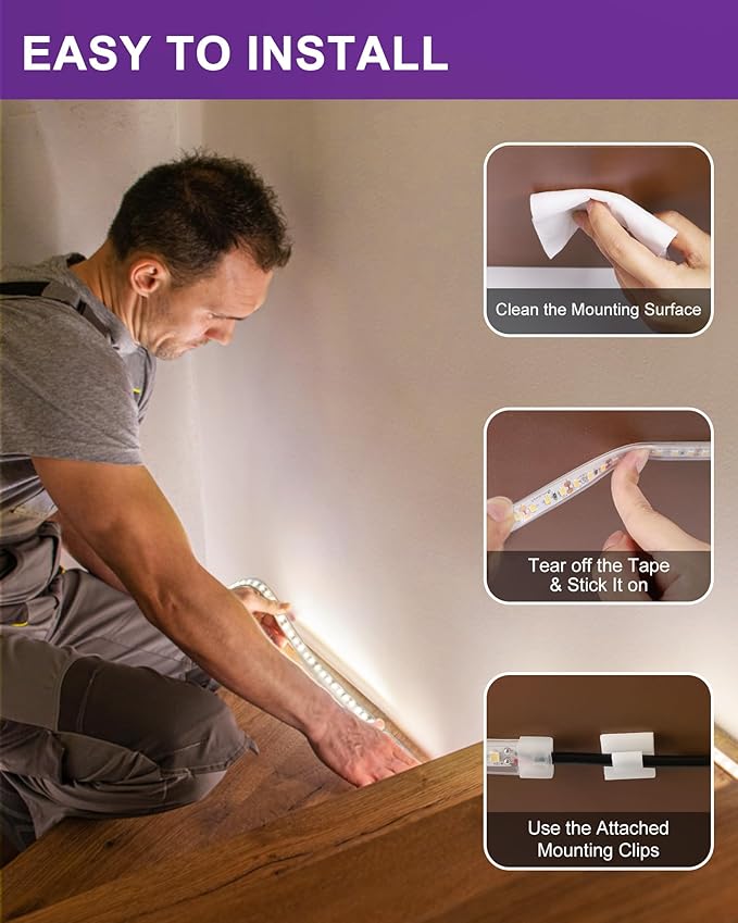 Outdoor LED Strip Lights Waterproof White, 16.4ft IP67 High Density Dimmable