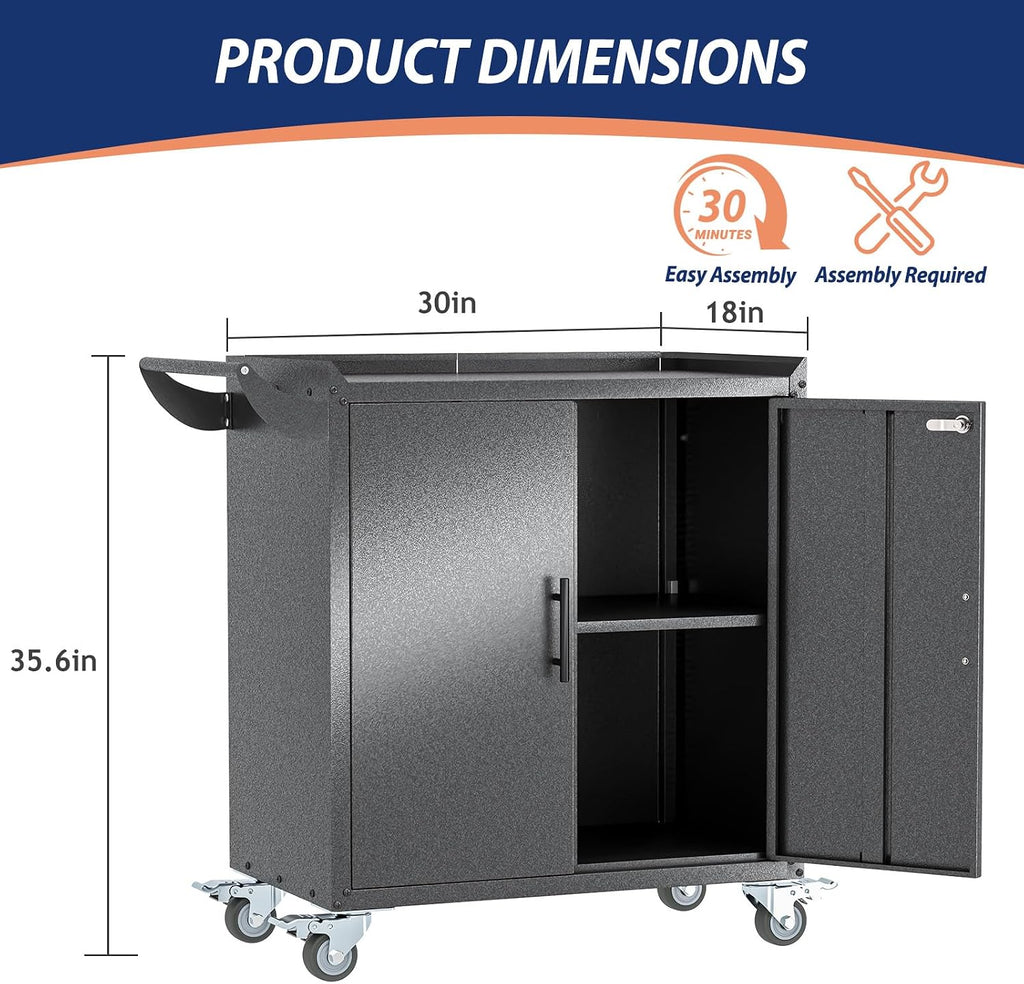 paofin metal lockable garage cabinet with 2 adjustable, close-up detail
