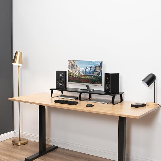 VIVO 39 inch Extra Long Monitor Stand, Wood & Steel Desktop Riser, Dual Screen