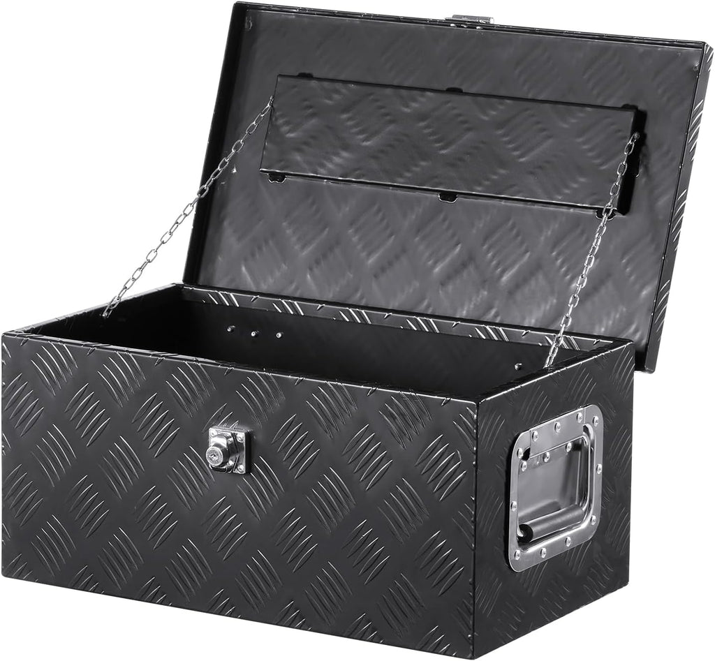 VEVOR Heavy Duty Aluminum Truck Bed Tool Box, Stripes Plated Tool Box with Side Handle and Lock Keys, Storage Toolbox Chest Organizer for Trailer, Pickup, Truck Bed, RV, 20"x12"x9.5", Black
