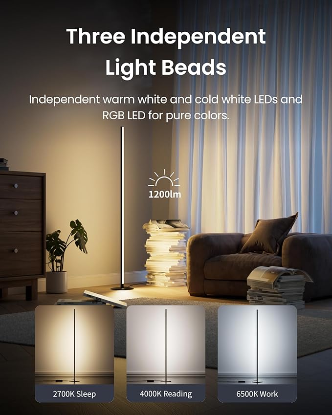 SwitchBot Floor Lamp with Matter, Warm Cool White, Corner Floor Lamp Compatible