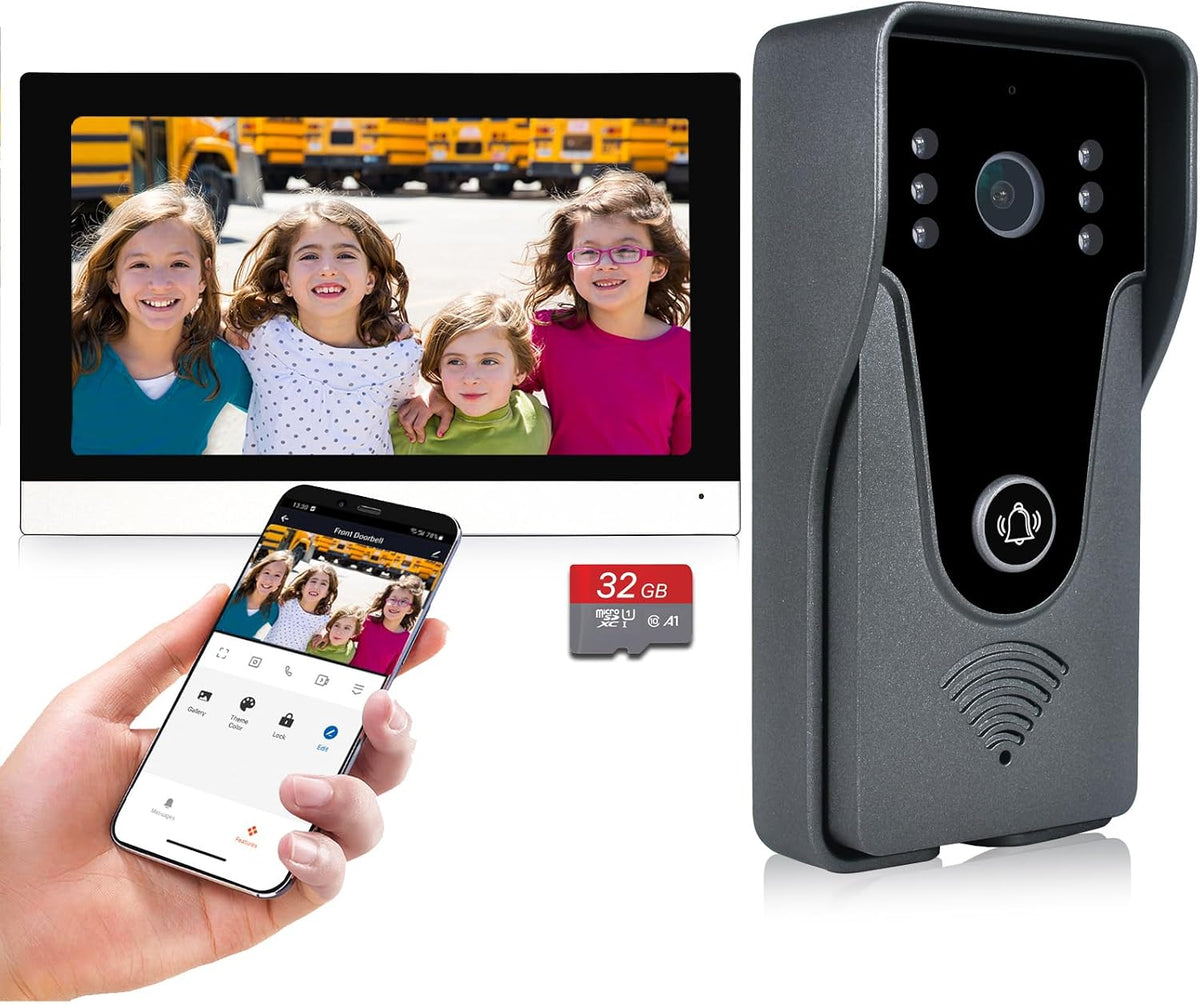 Wireless IP Video Doorbell Intercom System, WiFi 7 Inch Monitor