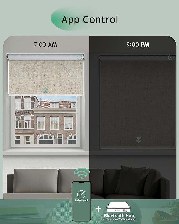 Yoolax Motorized Blinds App Control, Cordless Automatic Shades Roller Window