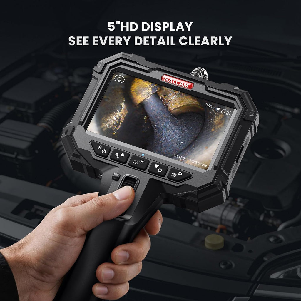 ralcam two-way articulating borescope for mechanic automotive hvac, close-up detail