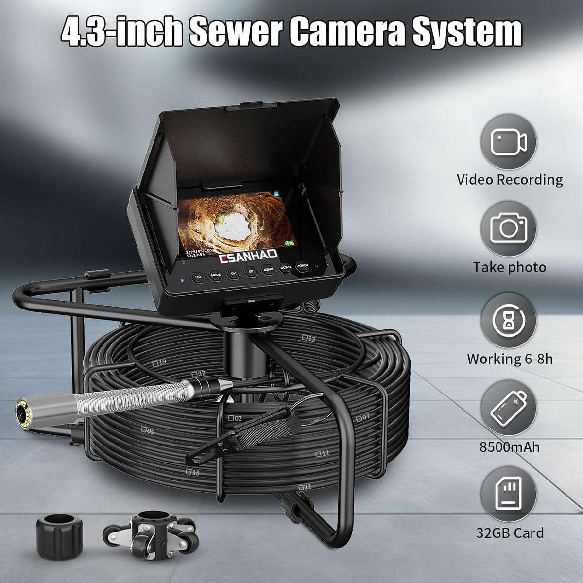 sewer camera 100ft for pipe inspection with dvr shown in use