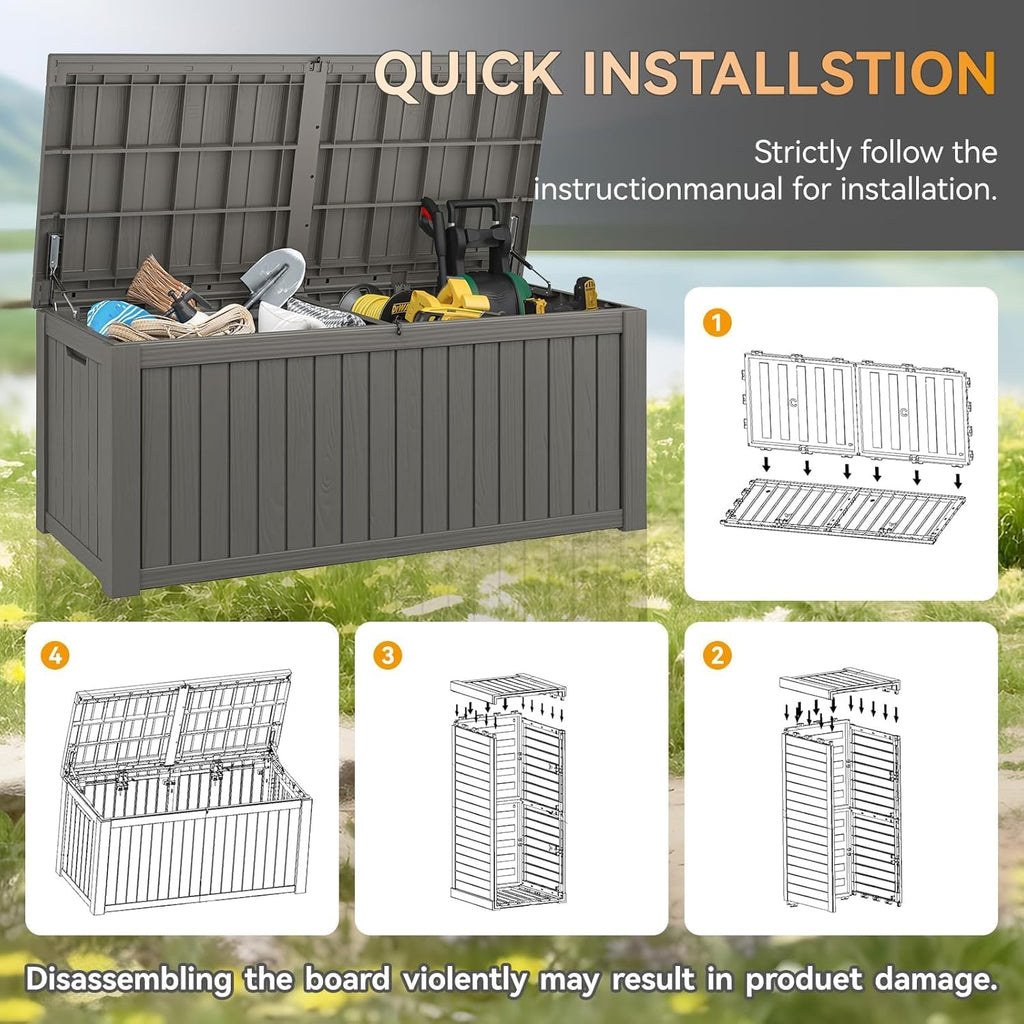 180 gallon outdoor storage box waterproof deck box, package contents