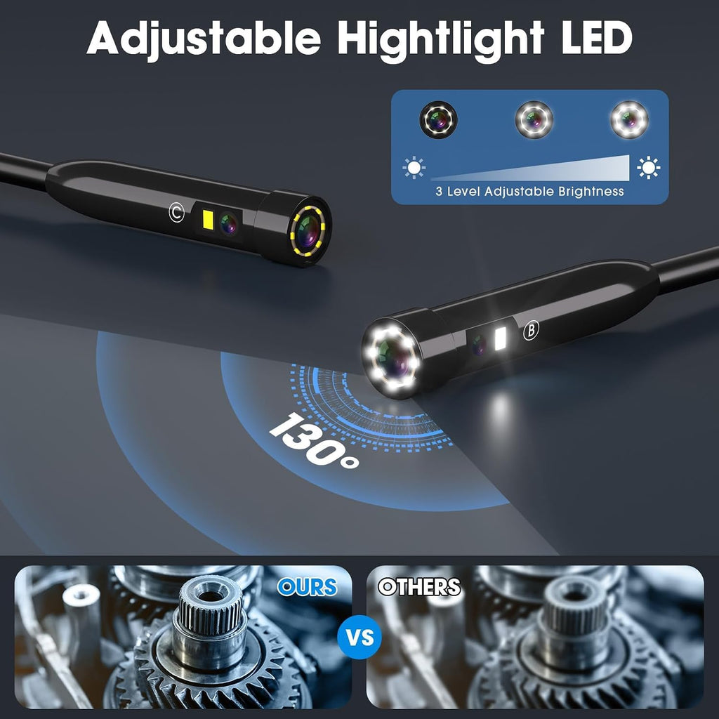 endoscope camera with light,triple lens 1080p hd borescope,16.4ft/5m, side view