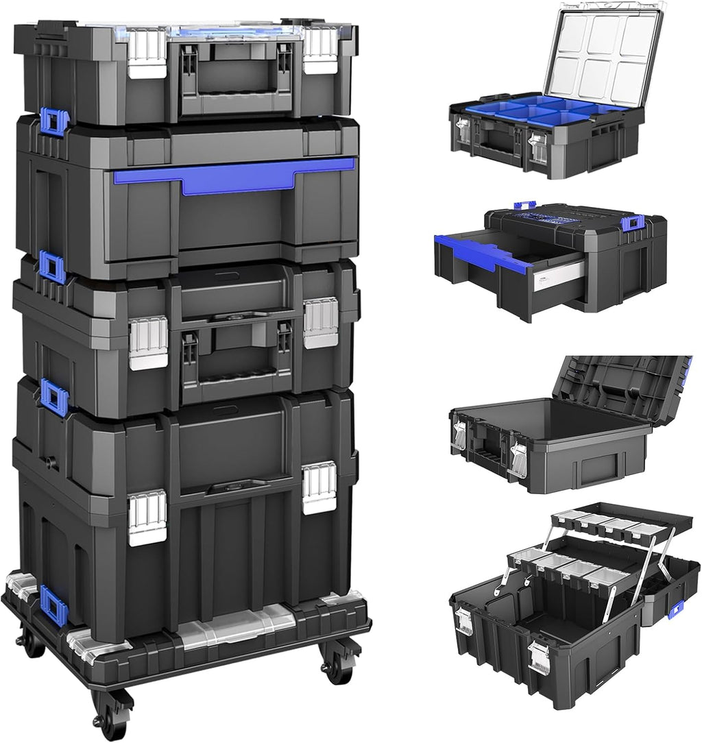 AIRAJ 5 Tier Stackable Tool Box with Wheels, Rolling Tool Box Organizer