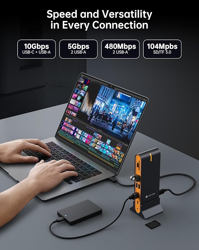 NOVOO Laptop Docking Station Dual Monitor, 15 in 1 Triple Display, 8K@30Hz DP