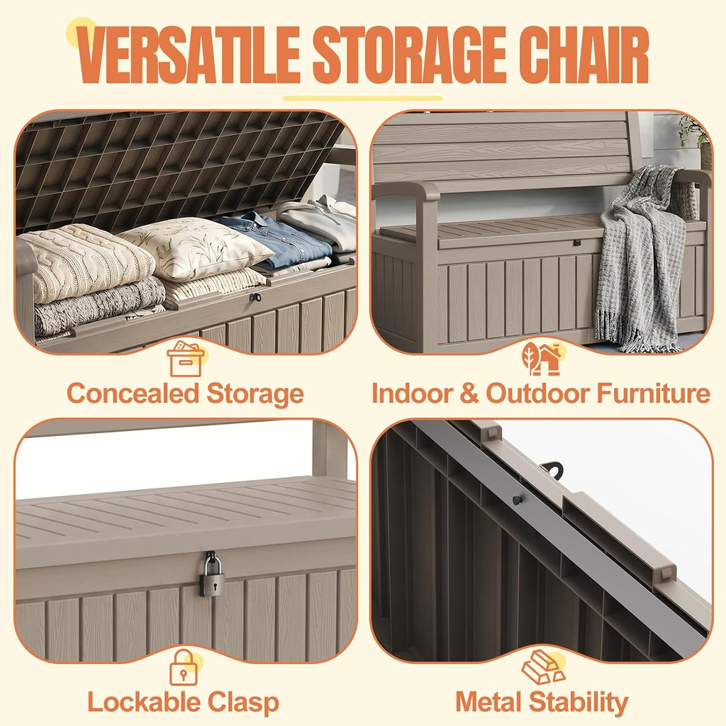 storage bench outdoor deck box, 120 gallon lockable, side view