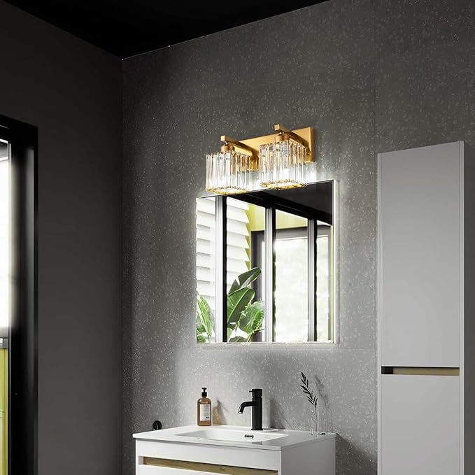 FDPBY Modern Bathroom Vanity Light 2-Lights Gold Crystal Bathroom Wall Light