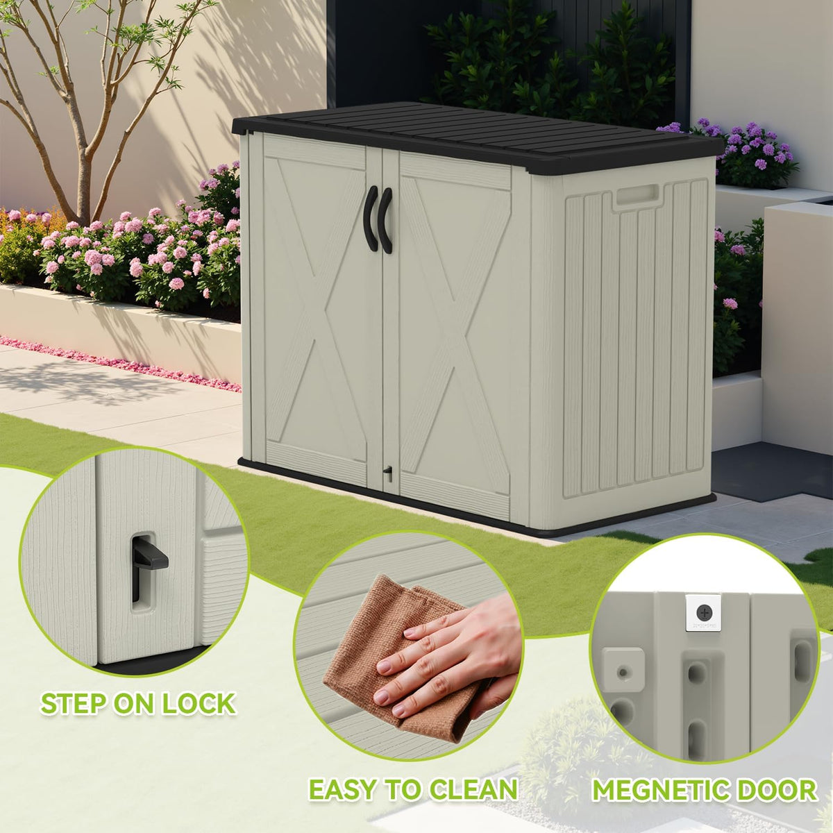 devoko 26 cu ft resin outdoor storage cabinet, close-up detail