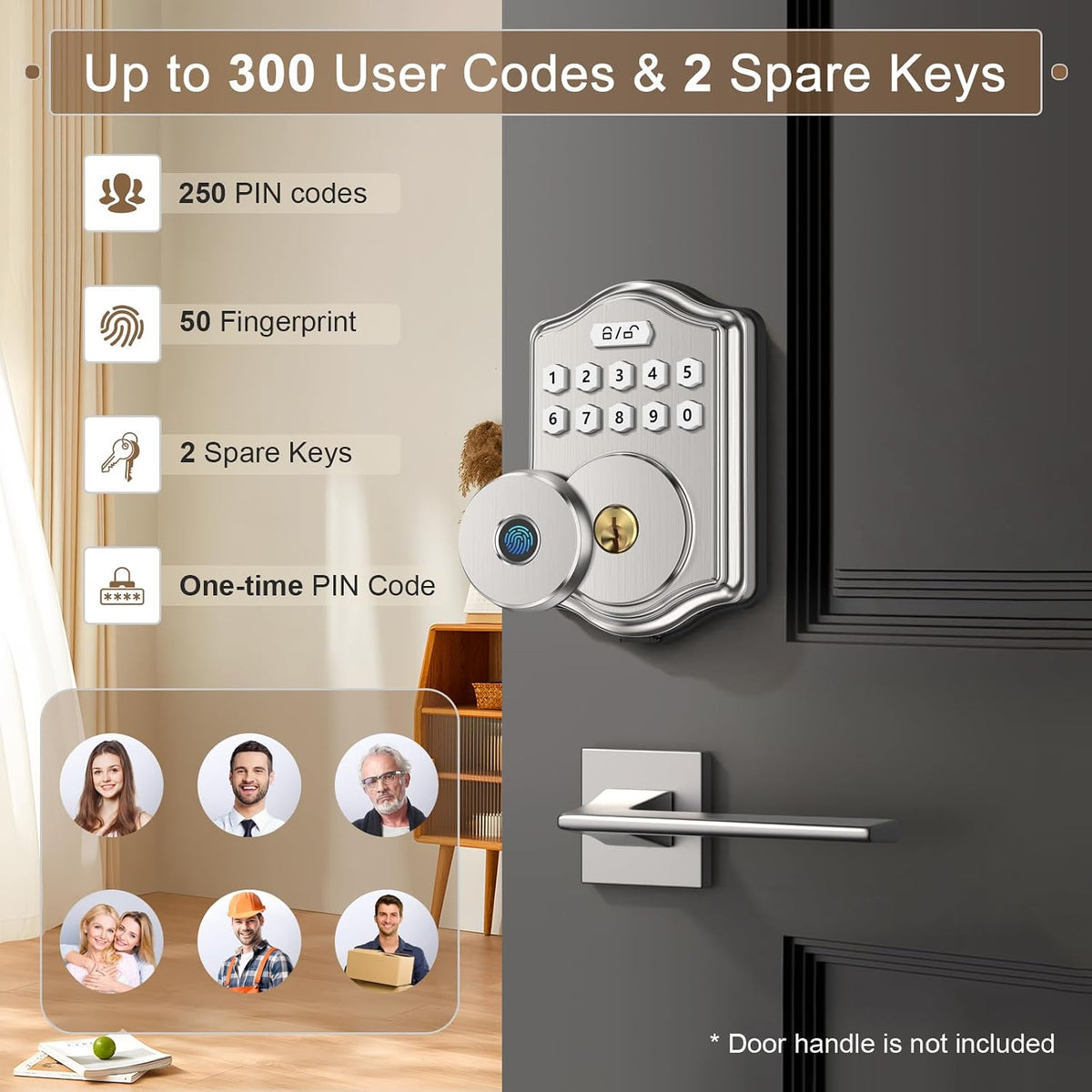 52hz fingerprint door lock, keyless entry door lock, close-up detail