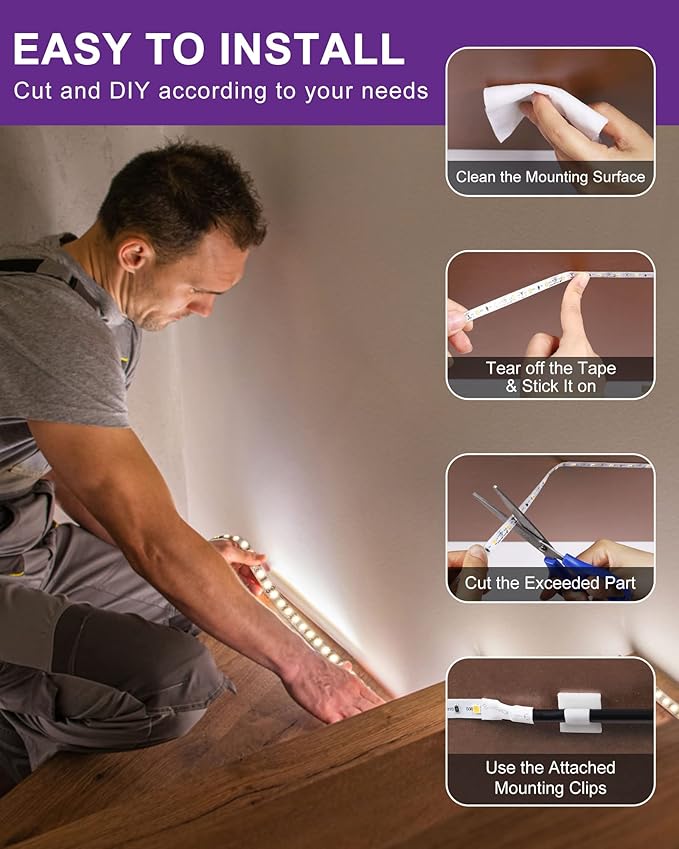 HitLights LED Strip Lights Neutral White 4000K, 16.4ft Dimmable Tape Light