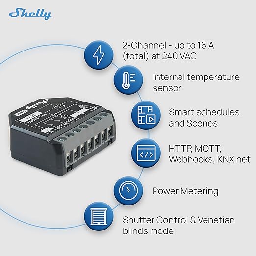 Shelly 2PM Gen4 | Wi-Fi, Zigbee & Matter 2-Channel Smart Relay Switch (2 Pack)