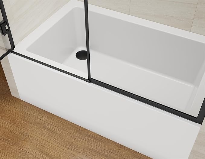 Pivot Swing Bathtub Door, Adjustable Width 60" W x 59" H Semi-Frameless Shower