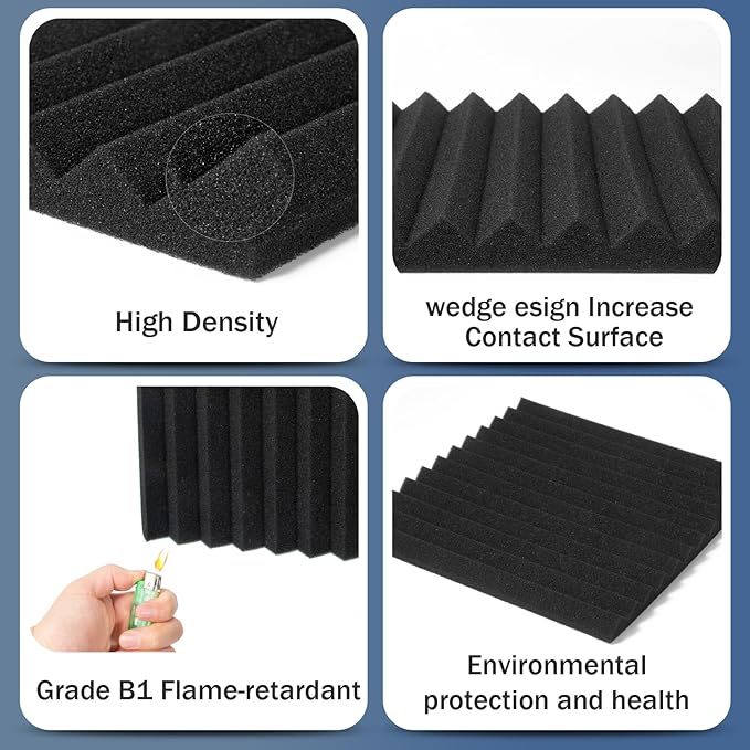 50 Pack Acoustic Foam Panels 1" X 12" X 12" Wedge Soundproof Studio Foam