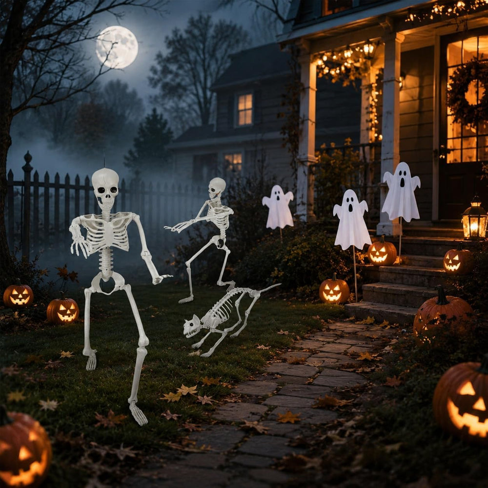 Lighted Human & Cat Skeleton Halloween Decorations Outdoor/Indoor