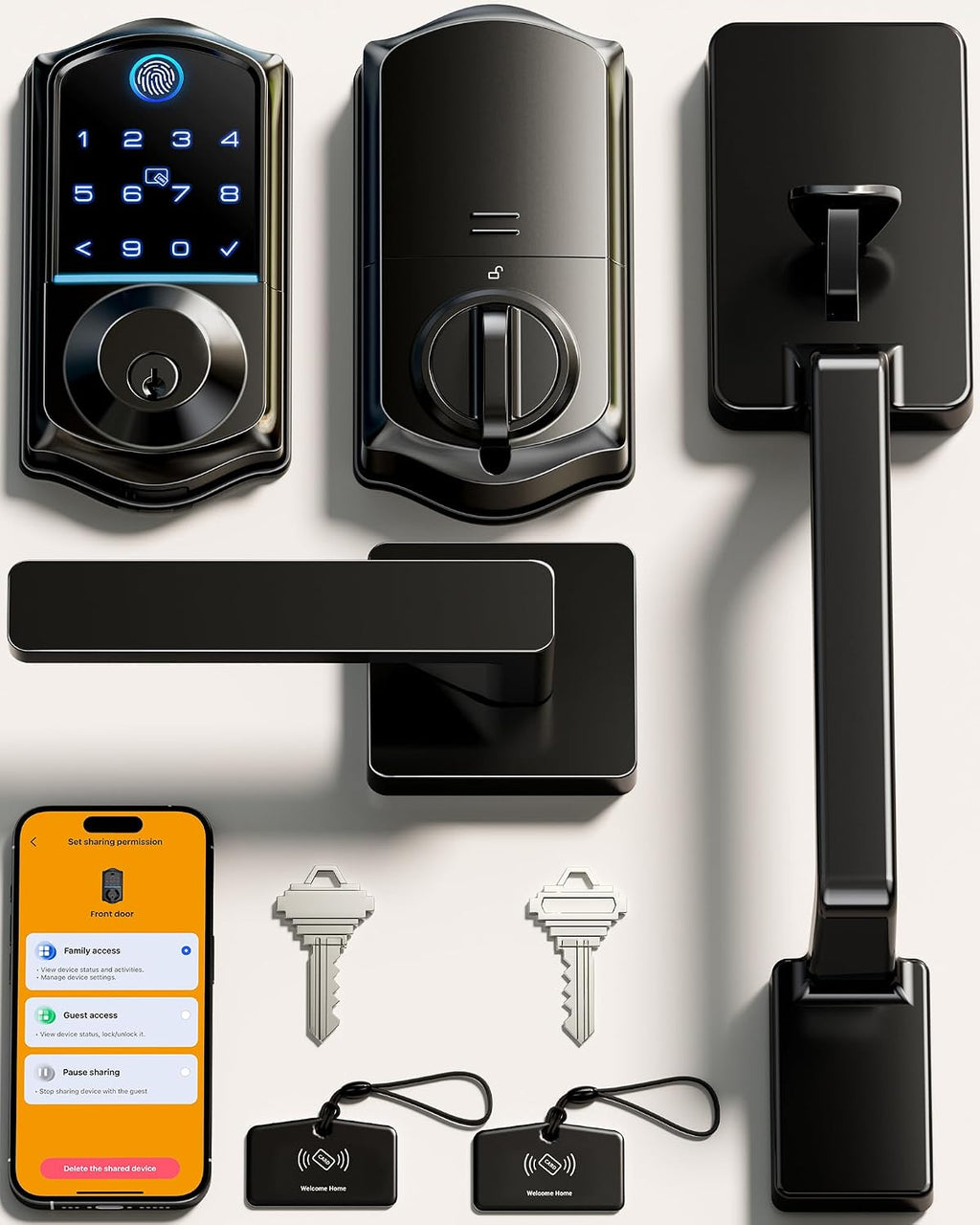 Veise VE017-D Fingerprint Smart Front Door Lock Set, Matte Black
