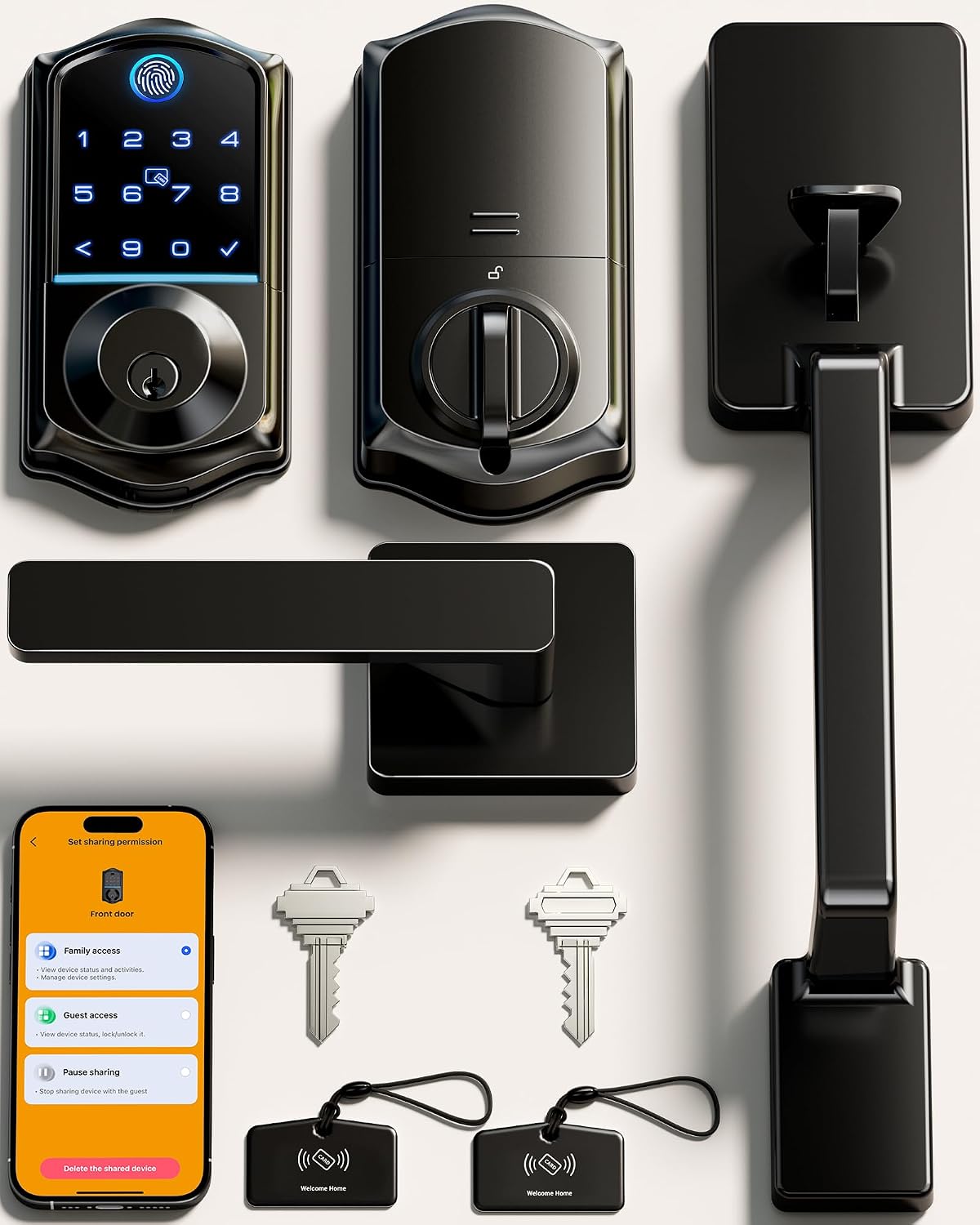Veise VE017-D Fingerprint Smart Front Door Lock Set, Matte Black