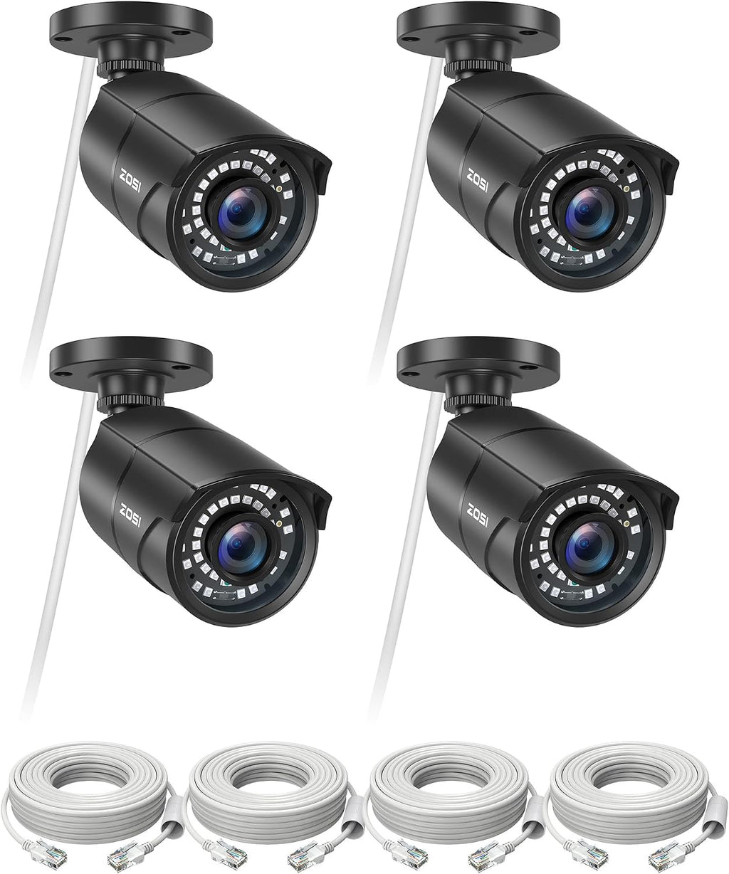ZOSI 5MP 3K Add-on PoE Camera, 4 Pack Wired Bullet Surveillance IP Camera