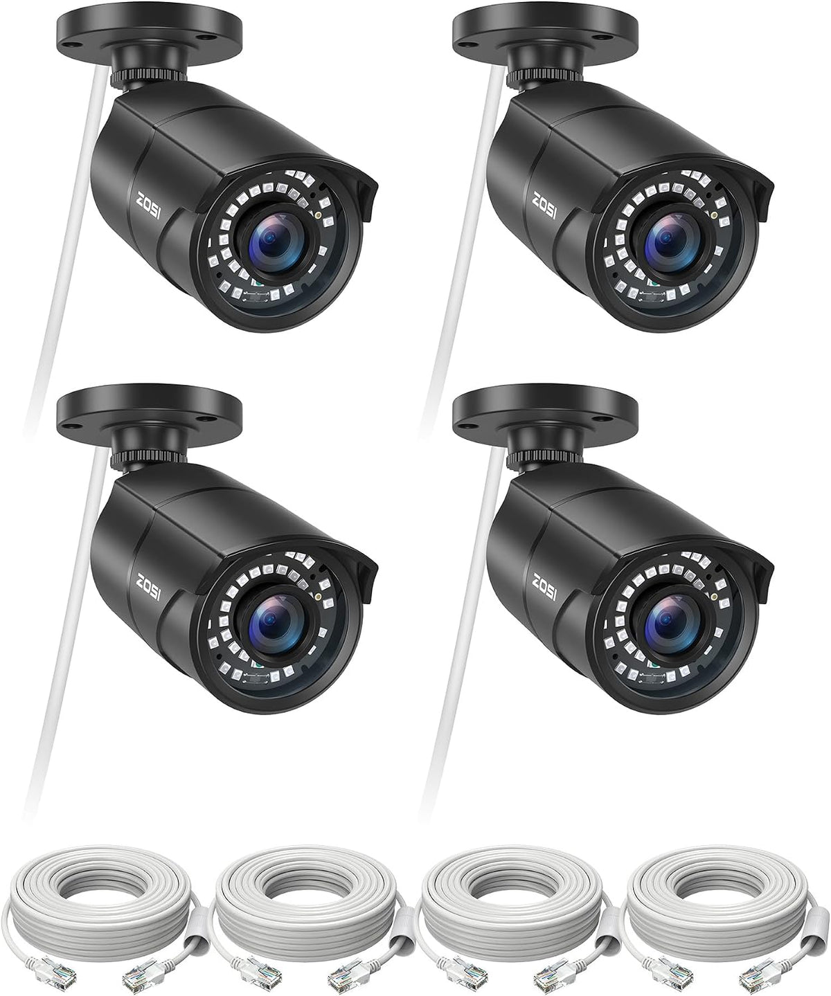 ZOSI 5MP 3K Add-on PoE Camera, 4 Pack Wired Bullet Surveillance IP Camera
