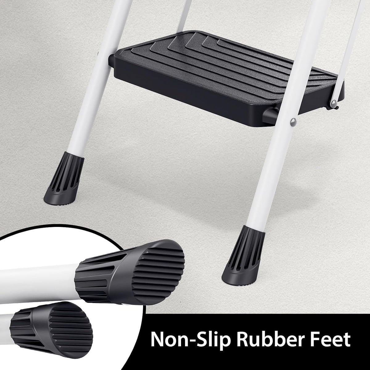 TOOLF 2 Step Ladder, Folding Portable Ladder with Anti-Slip Pedals, White