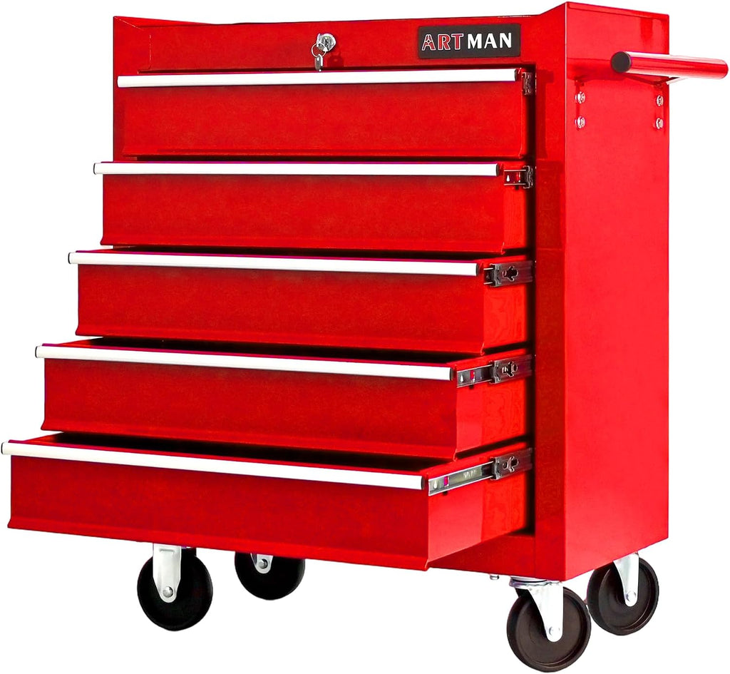 5 Drawers Rolling Tool Chest on Wheels, Multifunctional Tool Cart Tool Storage, Drawers Rolling Tool Trolley Organizer Tool Case for Garage,Warehouse,Workshop,Repair Shop (5 Drawers-Red)