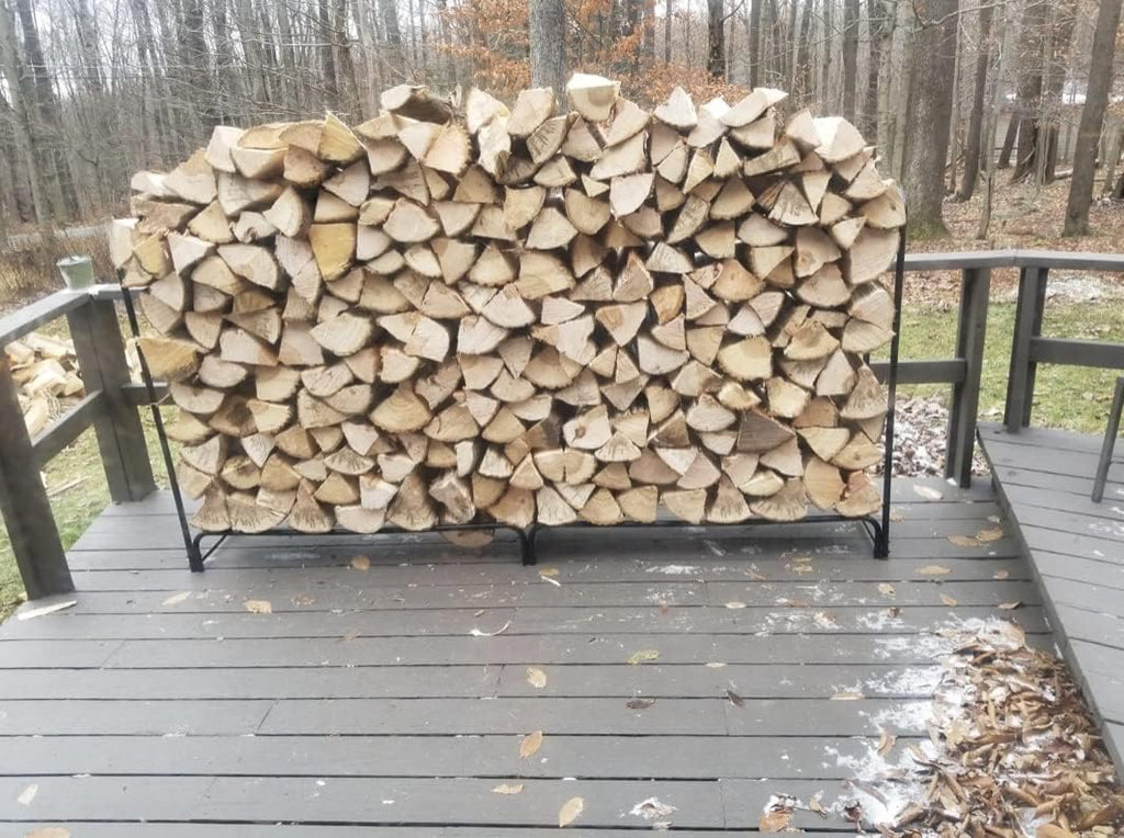 rocky mountain goods 8 ft firewood rack, side view