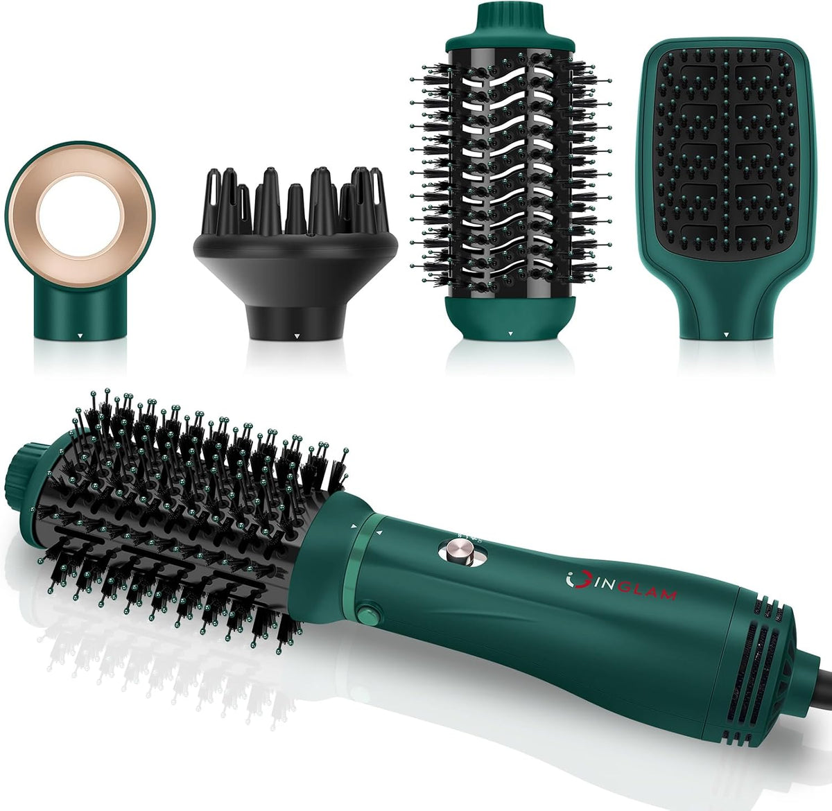 IG INGLAM Hair Dryer Brush, 4-in-1 Detachable Blow Dryer Brush, Ionic Diffuser