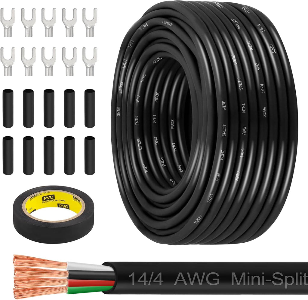 MOOKEERF 14/4 AWG Mini-Split Cable - 100FT 14 AWG 4 Conductor Control Cable