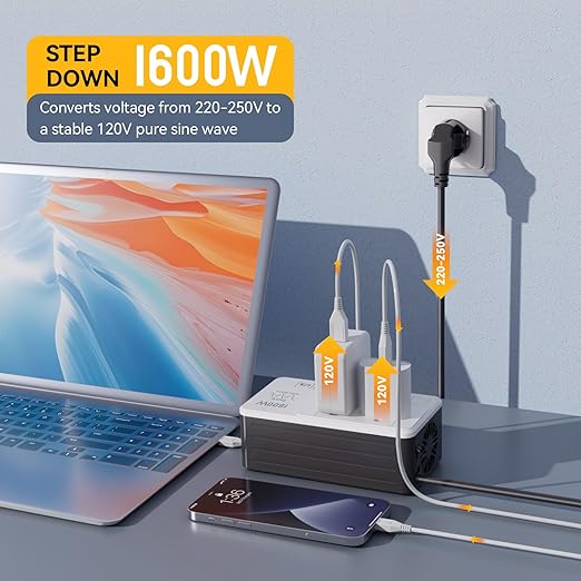 HYTED 1600W 220V to 110V Voltage Converter, Universal Power Plug Adapter