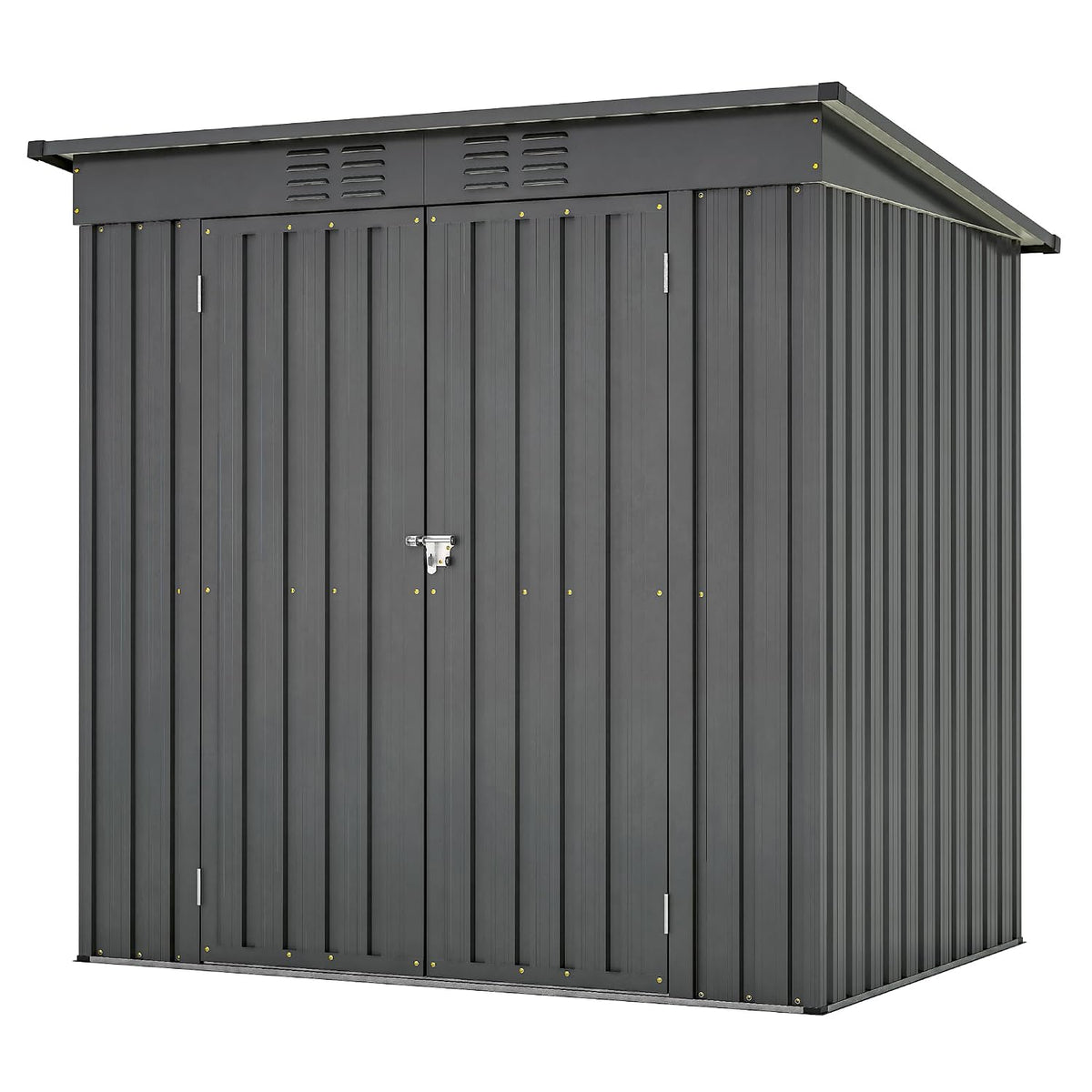 6x4 FT Galvanized Steel Garden Sheds with Ventilation and Sloped Roof, Metal Storage Locker Includes A Lock,Key & Hinged Doors,2 Pairs of Gloves,for Tool,Equipment,Black