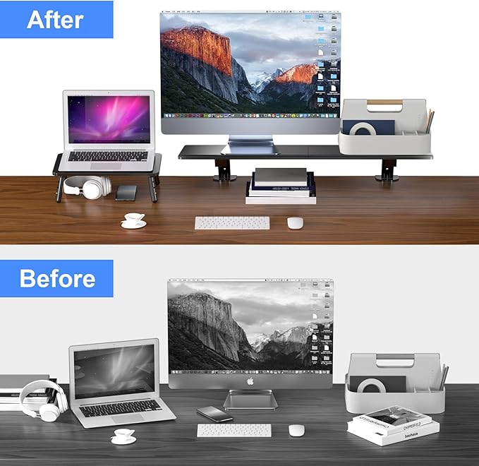 suptek Clamp-on 32 Inch Dual Monitor Desk Mount Riser Shelf Computer Stands