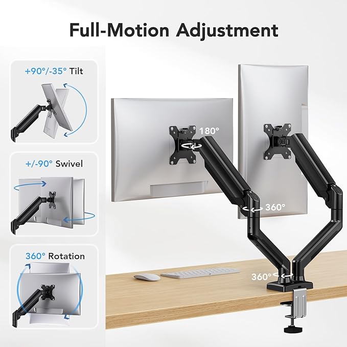 HUANUO Dual Monitor Mount for 2 Monitors up to 32 inches, Each Arm Holds Max