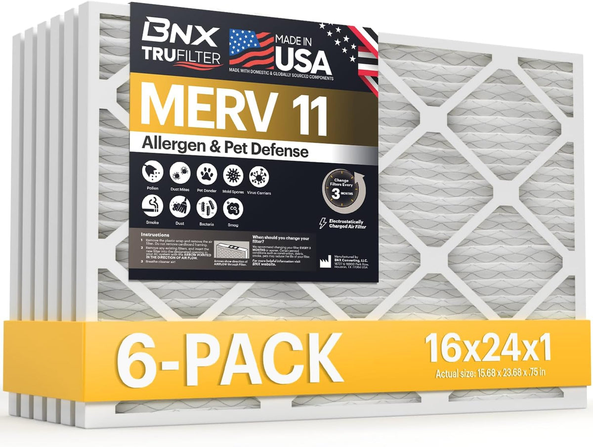 BNX TruFilter 16x24x1 Air Filter MERV 11 (6-Pack)
