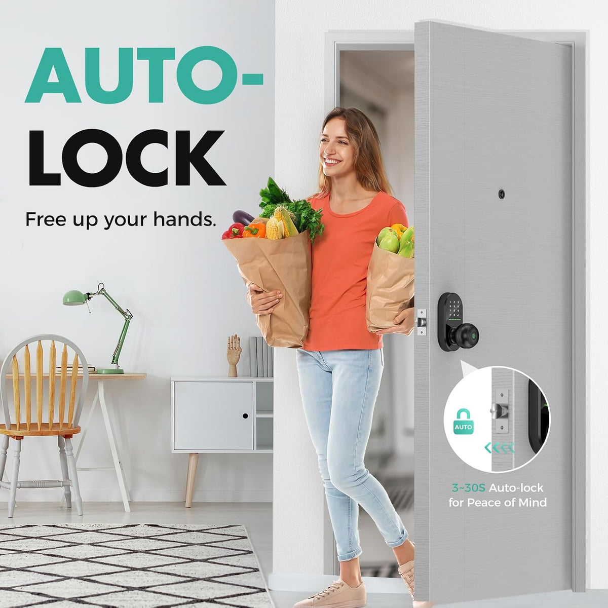 HEI LIANG Smart Door Lock Knob, Fingerprint Keyless Entry, Matte Black