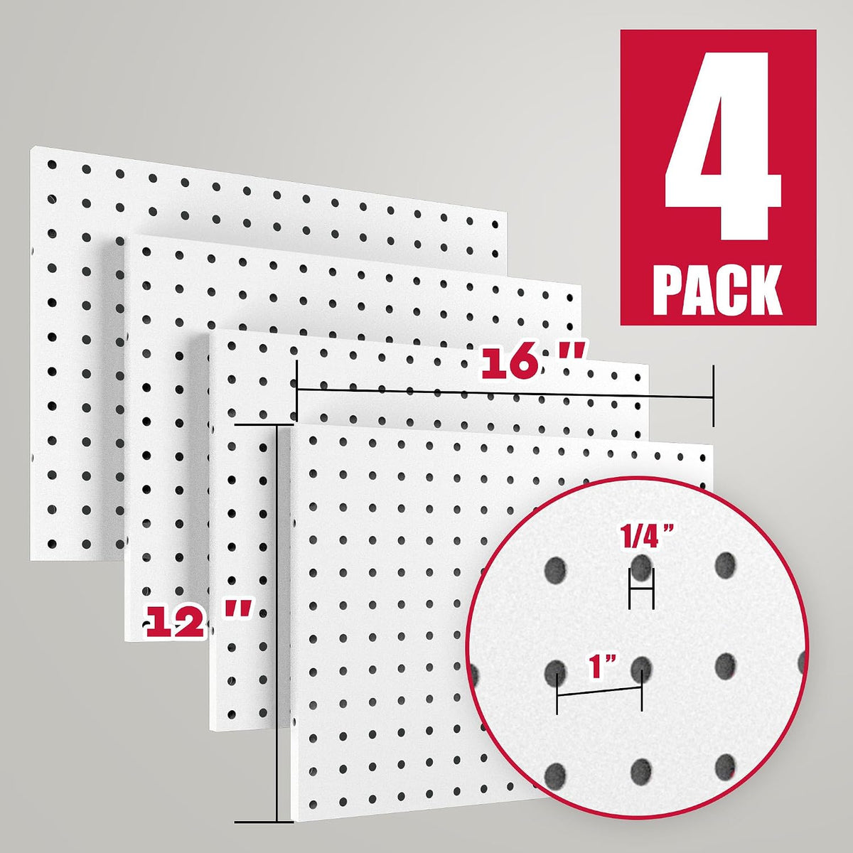 Spampur 4 Pack Peg Board Organizer, Includes Metal PegBoard and Accessories