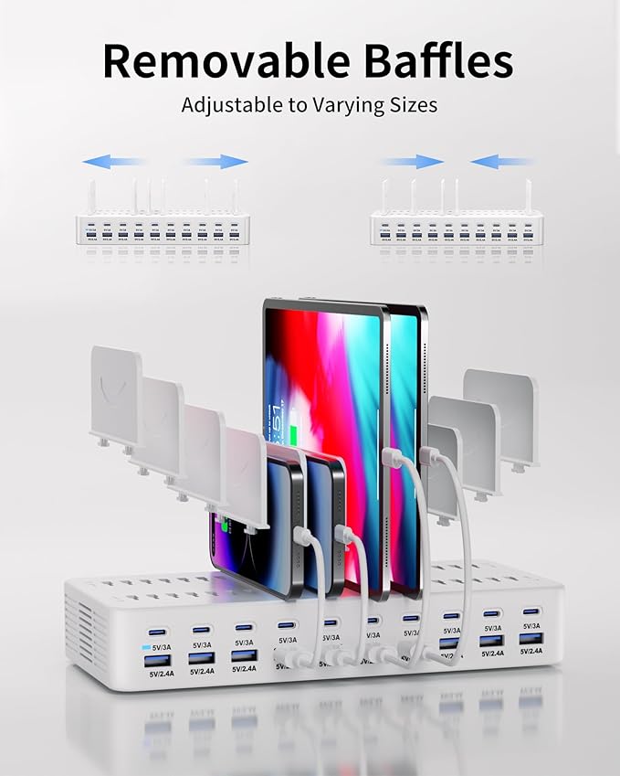 270W Charging Station for Multiple Devices, 20-Port USB Fast Charging Station