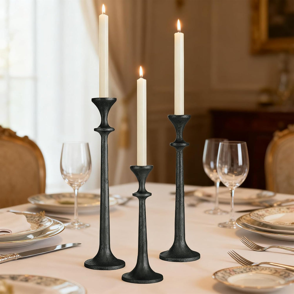 Black Taper Candle Holders Set of 3 Heavy Cast Iron Black Candlestick Holder ...