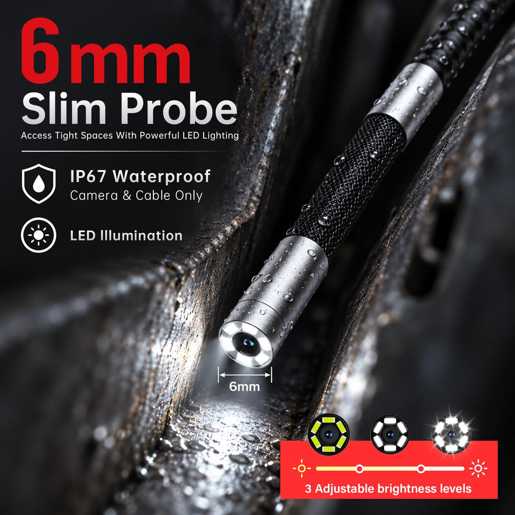 Articulating Borescope Inspection Camera with Light: 1080P HD Industrial Endoscope Camera with 5" IPS Screen - 0.24in Slim IP67 Waterproof Lens - 210° Flexible Probe Two-Way Articulating Borescope